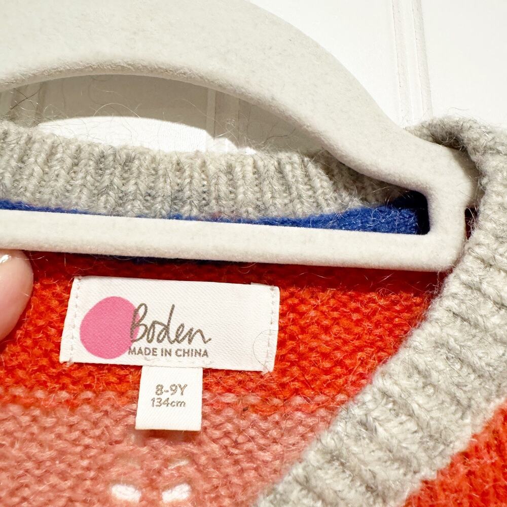 Mini Boden Pink Red Striped Mohair Sweater Pointelle Knit Girls 8/9 - Picture 4 of 6